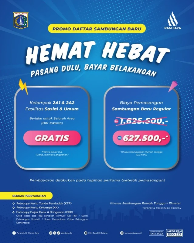 Sehat, Hemat, Praktis: Promo Sambungan Baru Gratis PAM JAYA Bagi Warga Jakarta