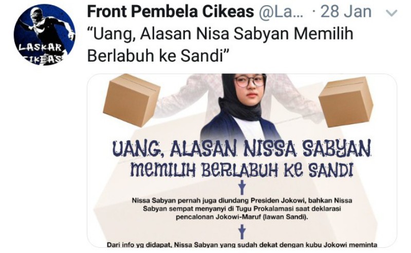 Dituding Fitnah Nissa Sabyan, Ribuan Warganet RAS Akun @LaskarCikeas