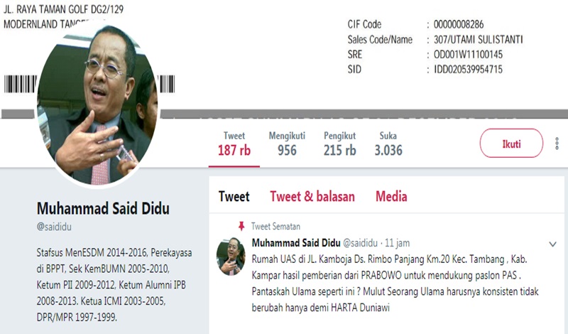 Akun Said Didu Diretas, Digunakan untuk Fitnah UAS dan Prabowo